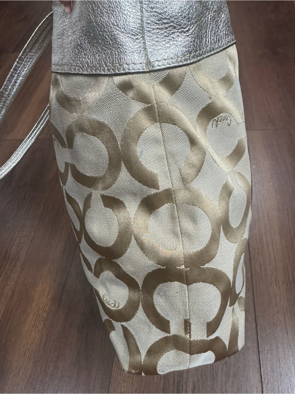 Coach Julia Op Art Tote 15013 Metallic Gold Khaki Large Y2K Bag - Picture 11 of 13